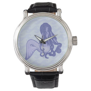 Sitzende Meerjungfrau Blau Armbanduhr