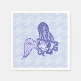 Sitzende Meerjungfrau Blau Serviette
