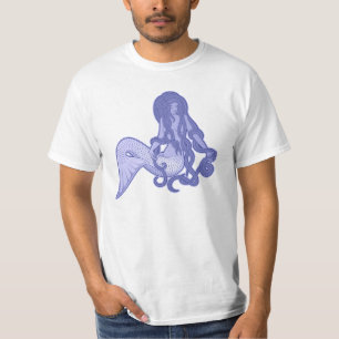 Sitzende Meerjungfrau Blau T-Shirt