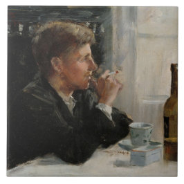 Sitzende Menschen verloren in Gedanken an den Tisc Fliese