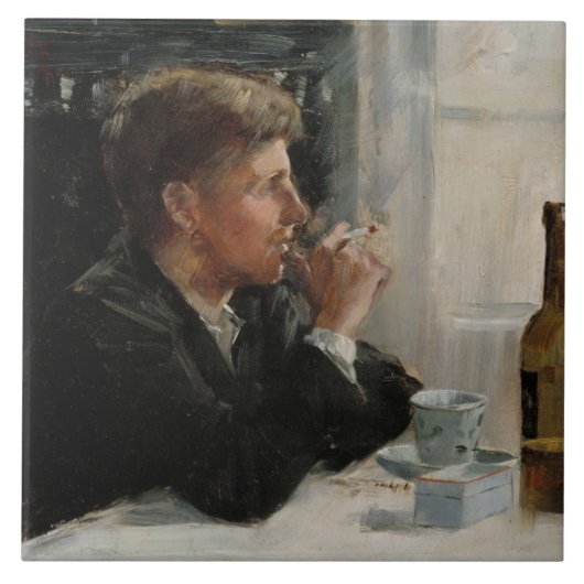 Sitzende Menschen verloren in Gedanken an den Tisc Fliese (Vorderseite)