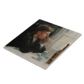 Sitzende Menschen verloren in Gedanken an den Tisc Fliese (Seite)