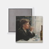 Sitzende Menschen verloren in Gedanken an den Tisc Magnet (Vorderseite/Rückseite)