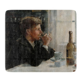 Sitzende Menschen verloren in Gedanken an den Tisc Schneidebrett