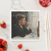 Sitzende Menschen verloren in Gedanken an den Tisc Serviette (Beispiel)