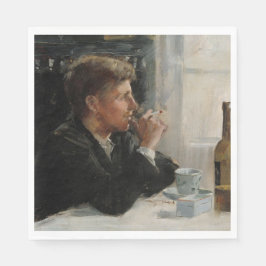 Sitzende Menschen verloren in Gedanken an den Tisc Serviette