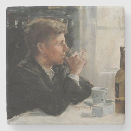 Sitzende Menschen verloren in Gedanken an den Tisc Steinuntersetzer (Vorderseite)