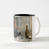 Sitzende Menschen verloren in Gedanken an den Tisc Zweifarbige Tasse (VorderseiteRechts)