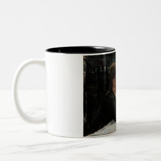 Sitzende Menschen verloren in Gedanken an den Tisc Zweifarbige Tasse (Links)