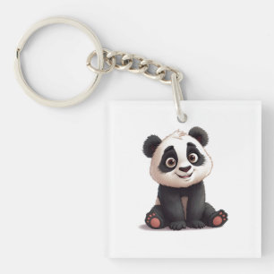 Sitzende Panda-Bär Cartoon-Illustration Kunstwerk Schlüsselanhänger