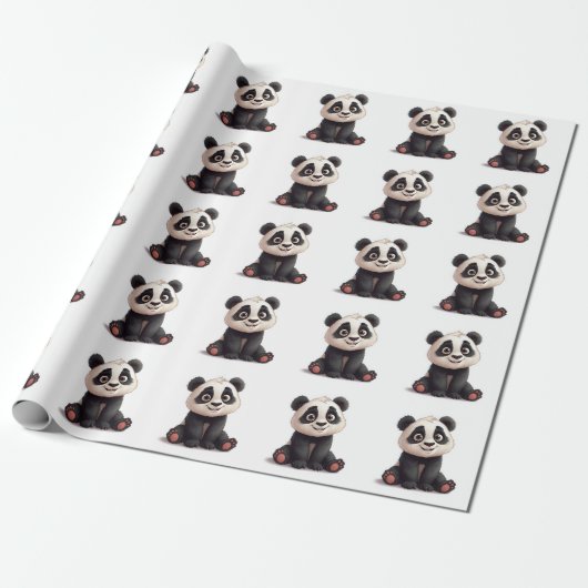 Sitzende Panda-Bär-Cartoon-Illustrationskunst Geschenkpapier (Ungerollt)