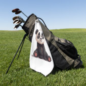 Sitzende Panda-Bär-Cartoon-Illustrationskunst Golfhandtuch (Gras)