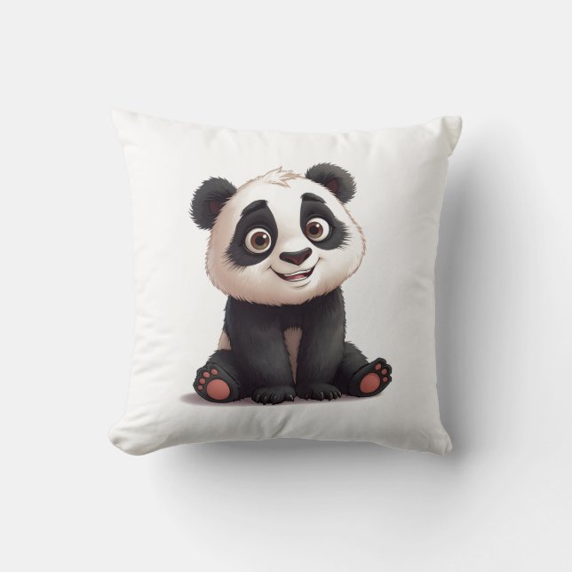 Sitzende Panda-Bär-Cartoon-Illustrationskunst Kissen (Vorderseite)