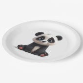 Sitzende Panda-Bär-Cartoon-Illustrationskunst Pappteller (Schrägansicht)