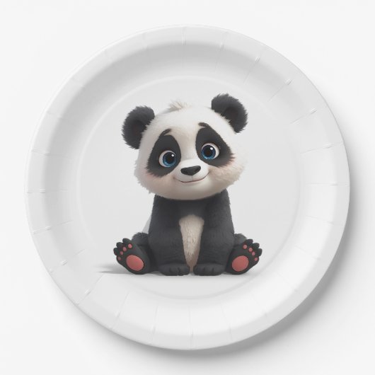 Sitzende Panda-Bär-Cartoon-Illustrationskunst Pappteller (Vorderseite)