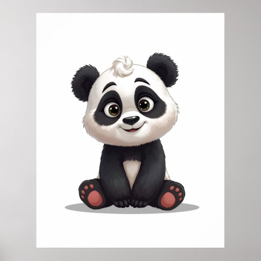 Sitzende Panda-Bär-Cartoon-Illustrationskunst Poster (Vorne)