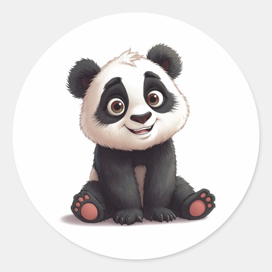 Sitzende Panda-Bär-Cartoon-Illustrationskunst Runder Aufkleber (Vorderseite)