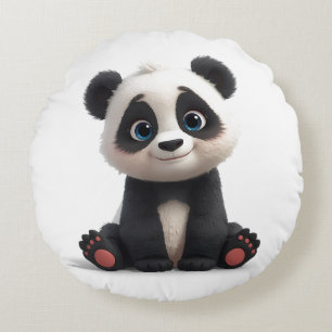 Sitzende Panda-Bär-Cartoon-Illustrationskunst Rundes Kissen