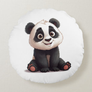 Sitzende Panda-Bär-Cartoon-Illustrationskunst Rundes Kissen
