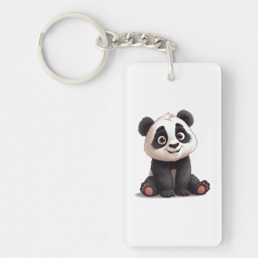 Sitzende Panda-Bär-Cartoon-Illustrationskunst Schlüsselanhänger (Vorderseite)