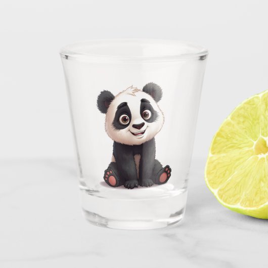 Sitzende Panda-Bär-Cartoon-Illustrationskunst Schnapsglas (Vorderseite)