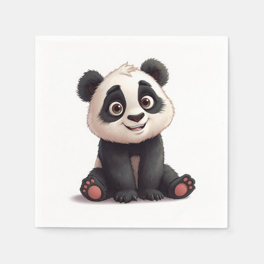 Sitzende Panda-Bär-Cartoon-Illustrationskunst Serviette (Vorderseite)