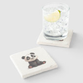 Sitzende Panda-Bär-Cartoon-Illustrationskunst Steinuntersetzer (Seitenansicht)