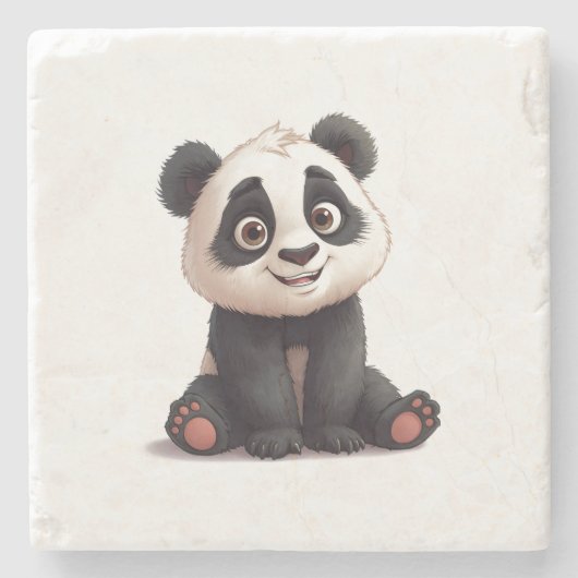 Sitzende Panda-Bär-Cartoon-Illustrationskunst Steinuntersetzer (Vorderseite)