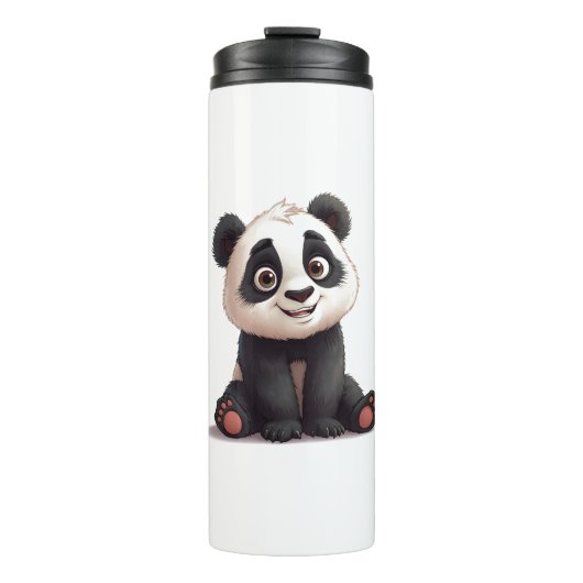 Sitzende Panda-Bär-Cartoon-Illustrationskunst Thermosbecher (Vorderseite)