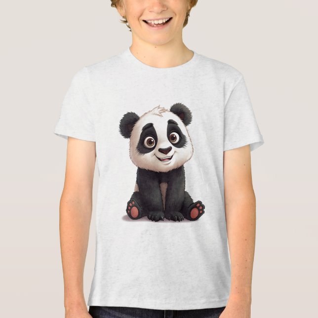 Sitzende Panda-Bär-Cartoon-Illustrationskunst Tri-Blend Shirt (Vorderseite)
