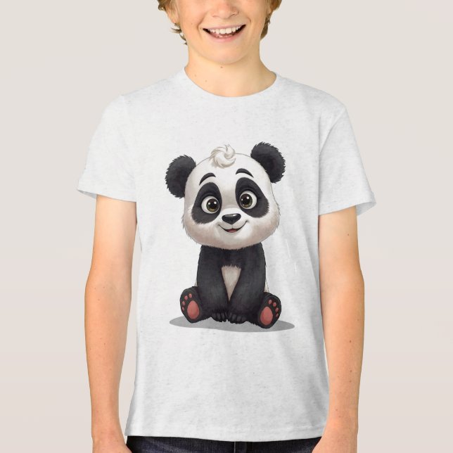 Sitzende Panda-Bär-Cartoon-Illustrationskunst Tri-Blend Shirt (Vorderseite)