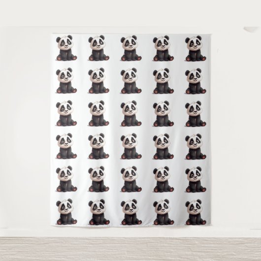 Sitzende Panda-Bär-Cartoon-Illustrationskunst Wandteppich (Vorderseite)