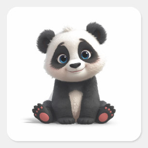 Sitzende Panda-Bär-Cartoon-Illustrationskunstkarte Quadratischer Aufkleber