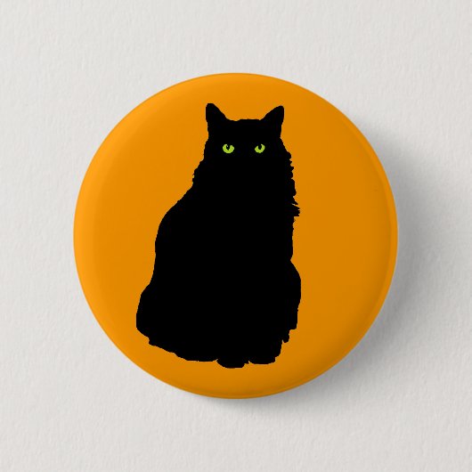 Sitzende schwarze Katze auf Orange Button (Vorderseite)