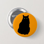 Sitzende schwarze Katze auf Orange Button (Vorne & Hinten)