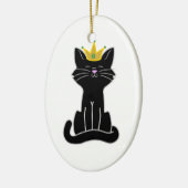 Sitzende schwarze Katze mit Goldkrone Keramikornament (Links)