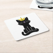 Sitzende schwarze Katze mit Goldkrone Rechteckiger Pappuntersetzer (angewinkelt)