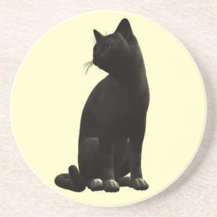 Sitzende schwarze Katzenuntersetzer Sandstein Untersetzer