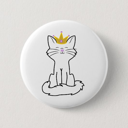 Sitzende weiße Katze mit Goldkrone Button (Vorderseite)