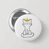 Sitzende weiße Katze mit Goldkrone Button (Vorne & Hinten)