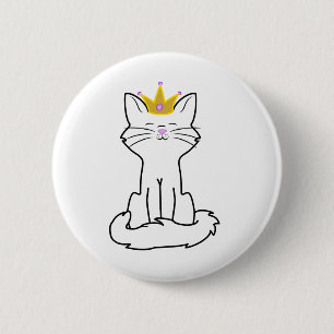 Sitzende weiße Katze mit Goldkrone Button