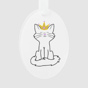 Sitzende weiße Katze mit Goldkrone Ornament
