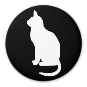 Sitzende weiße Katze nach links gerichtet Keramikknauf