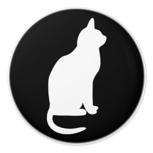 Sitzende weiße Katze nach rechts gerichtet Keramikknauf