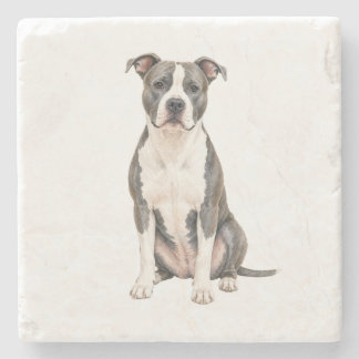 Sitzender American Staffordshire Terrier Naturstei Steinuntersetzer