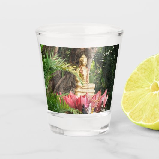 Sitzender asiatischer bunter buddha schnapsglas (Vorderseite)