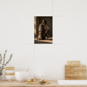 Sitzender barfüßiger Mann in warmer, sonnendurchfl Poster (Küche)