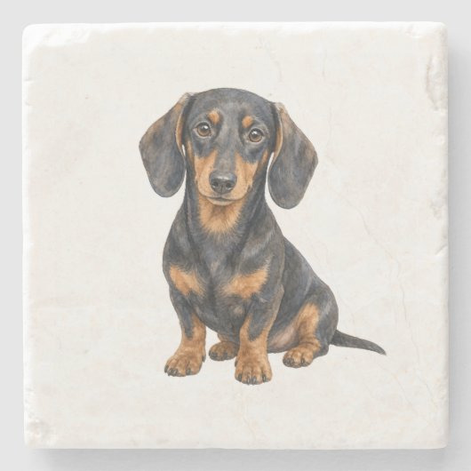 Sitzender Dachshund Natursteinuntersetzer Steinuntersetzer (Vorderseite)