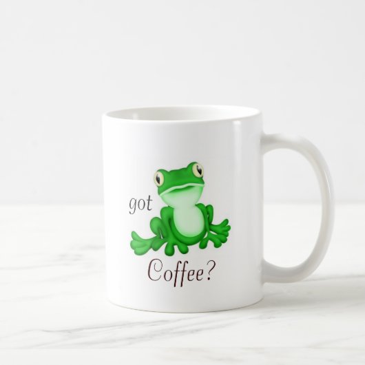 Sitzender hübscher Frosch got Kaffee? Kaffeetasse (Rechts)