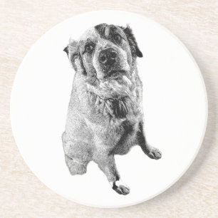 Sitzender Hund Schwarz-Weiß-Kunst-Unterlage Getränkeuntersetzer